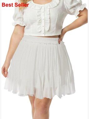 Plus Size Ruffle Mini Skort Pleated Elastic High Waist Skirt with Pockets